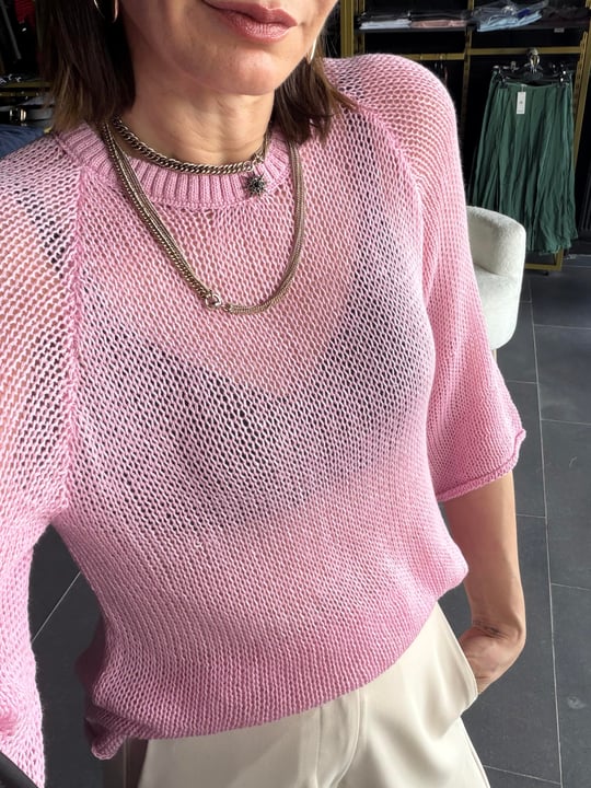 Sofia Toz Pembe Bisiklet Yaka Fakir Kol Merserize Triko