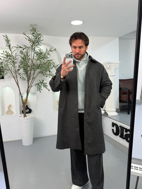 Antrasit GG Oversize Basic Kaşe Kaban
