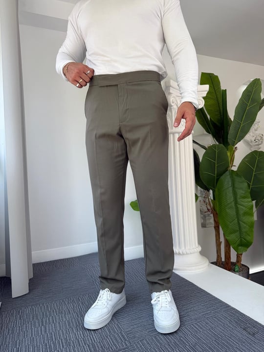 Haki İtalyan Kesim Kumaş Pantolon