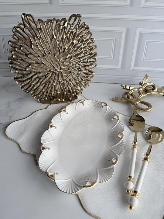 Porselen Oval Sunum Tabak Gold Lucca 36x23cm