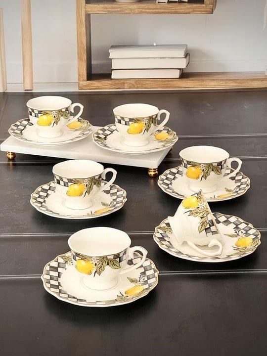 Porselen Türk Kahve Fincanı 6 Kişilik 12 Parça Amarillo