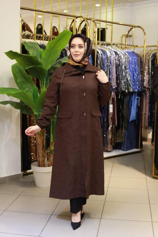 1101 KOD KENDİNDEN DESENLİ MEVSİMLİK KAPİTONE KAHVERENGİ