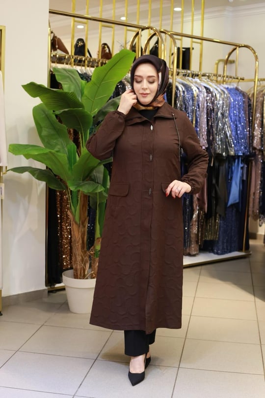 1101 KOD KENDİNDEN DESENLİ MEVSİMLİK KAPİTONE KAHVERENGİ