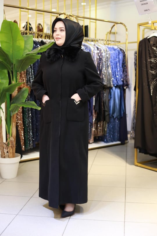 3421 KOD SUNİ KÜRKLÜ KABAN SİYAH