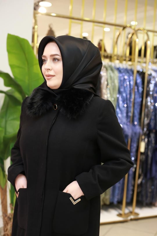 3421 KOD SUNİ KÜRKLÜ KABAN SİYAH
