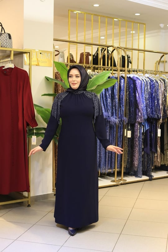 3539 KOD DÖKÜMLÜ TAŞ ELBİSE LACİVERT