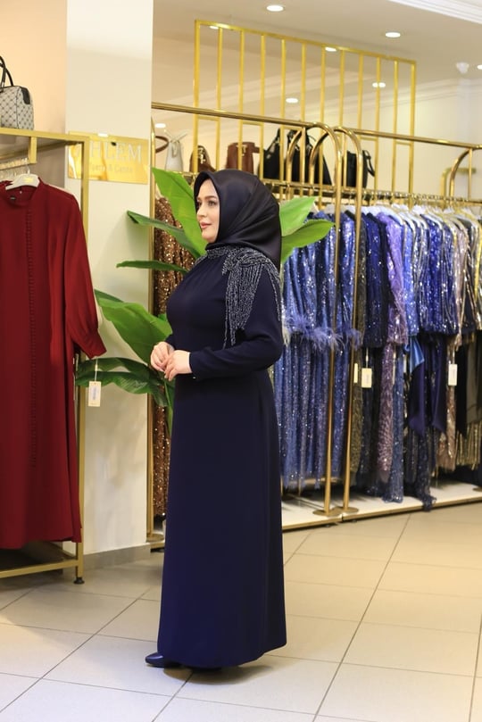 3539 KOD DÖKÜMLÜ TAŞ ELBİSE LACİVERT