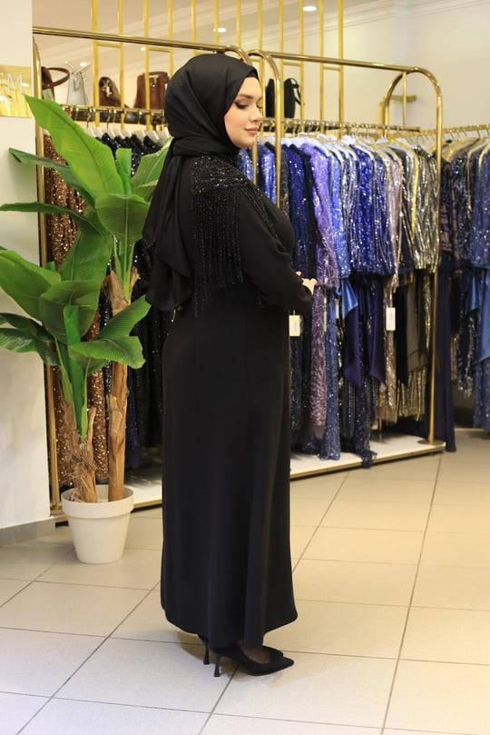 3539 KOD DÖKÜMLÜ TAŞ ELBİSE SİYAH