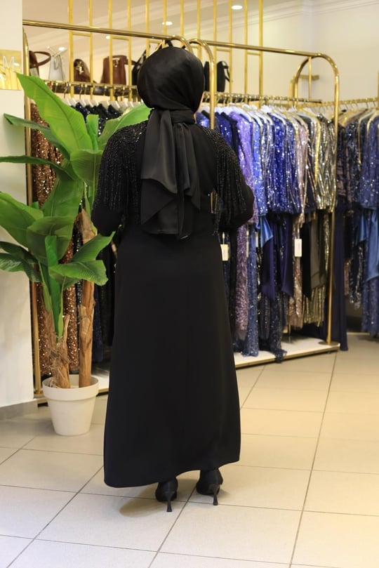 3539 KOD DÖKÜMLÜ TAŞ ELBİSE SİYAH