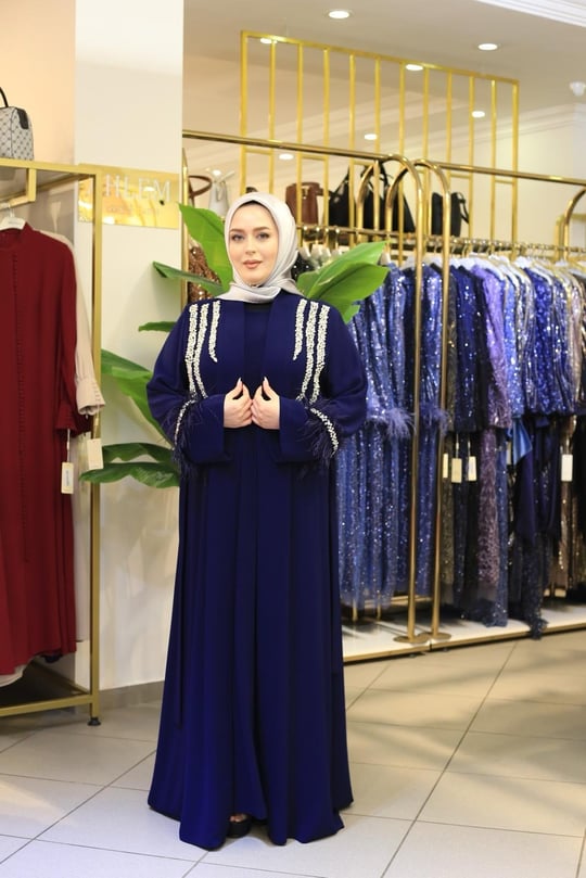 4200 KOD KOLLARI TÜYLÜ ABAYA TAKIM LACİVERT