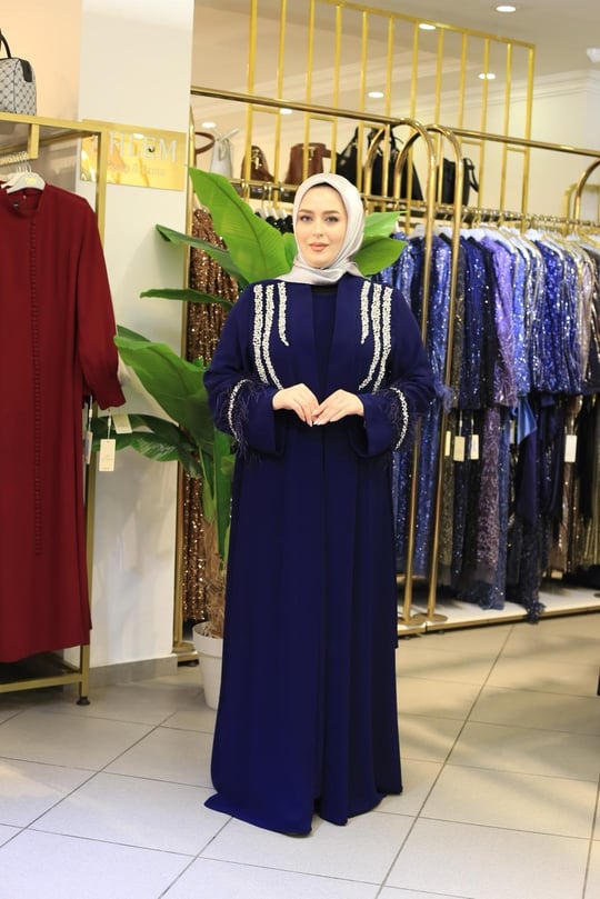 4200 KOD KOLLARI TÜYLÜ ABAYA TAKIM LACİVERT