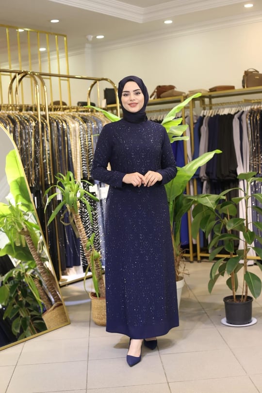 5111 KOD DAMLA ÇİÇEK İŞLEME ELBİSE LACİVERT