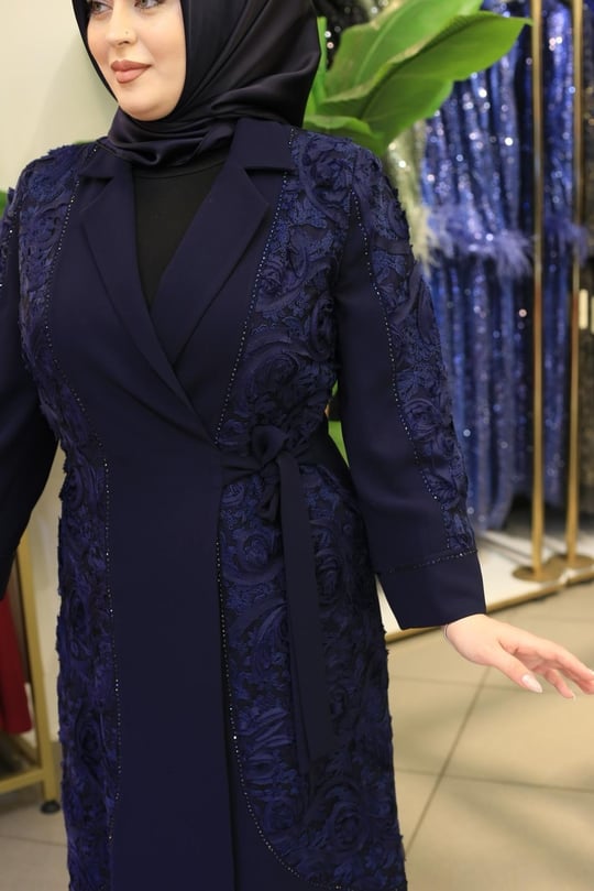 5514 KOD CEKET YAKA GÜPÜRLÜ ABAYA LACİVERT