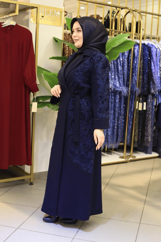5514 KOD CEKET YAKA GÜPÜRLÜ ABAYA LACİVERT