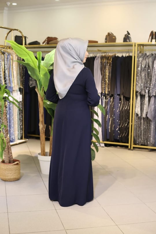 5725 KOD SU YOLU İNCİ ELBİSE LACİVERT