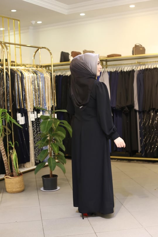 7368 KOD TEKLİ TAŞ İŞLEMELİ ELBİSE SİYAH