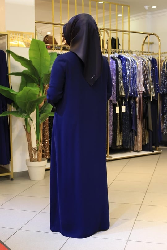 BEY801 KOD SIRA TAŞLI ABAYA TAKIM LACİVERT