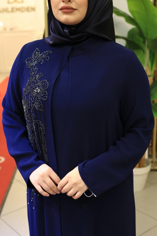 BEY801 KOD SIRA TAŞLI ABAYA TAKIM LACİVERT