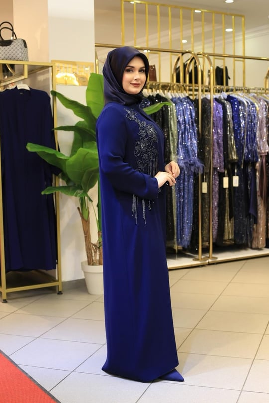 BEY801 KOD SIRA TAŞLI ABAYA TAKIM LACİVERT