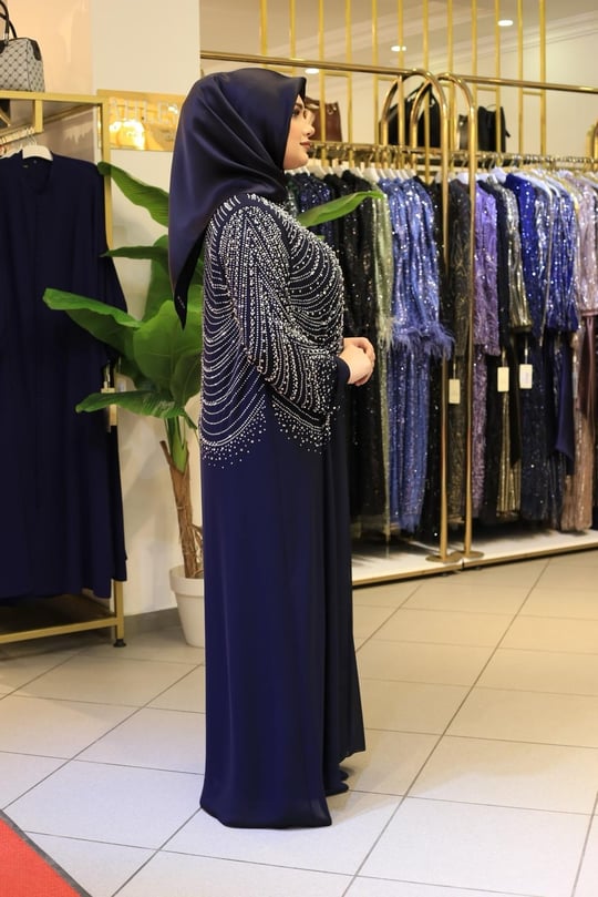 BEY804 KOD SAWAROSKİ TAŞLI ABAYA TAKIM LACİVERT