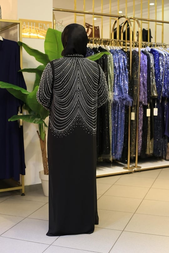 BEY804 KOD SAWAROSKİ TAŞLI ABAYA TAKIM SİYAH