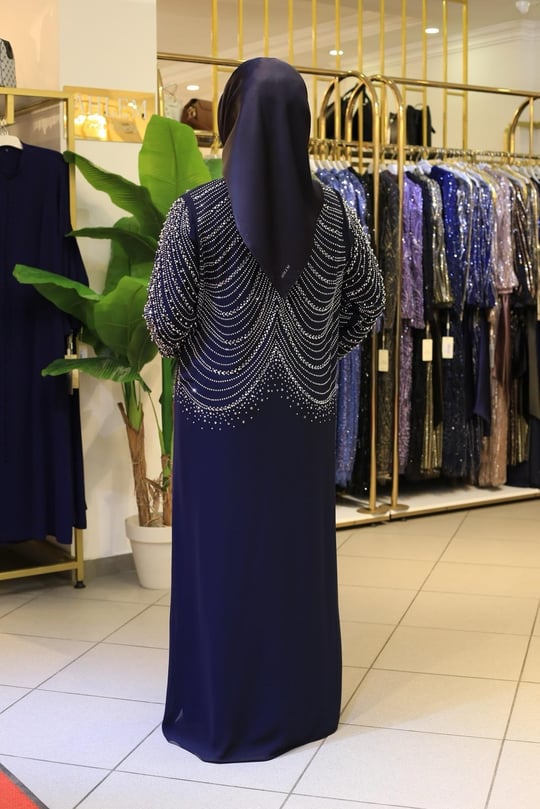 BEY804 KOD SAWAROSKİ TAŞLI ABAYA TAKIM LACİVERT