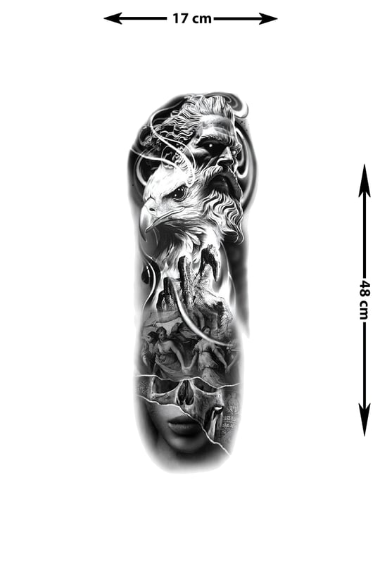 Kartal Kafatası Zeus Sleeve Geçici Dövme | Epik Mitoloji & Dark Fantasy