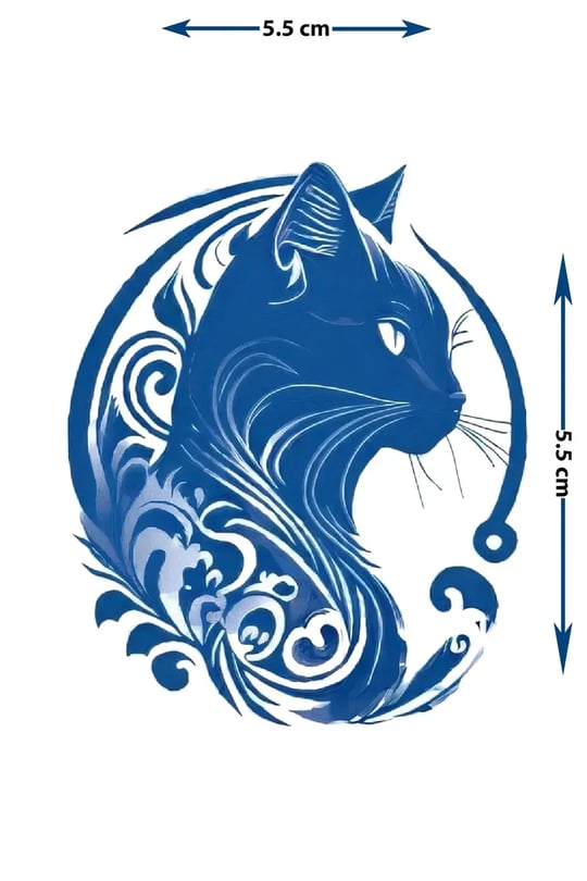 Etnik ve Tribal Kedi Yarı Kalıcı Dövme / 1 Ay Kalıcı - Sanatsal ve Spiritüel Kedi Figürlü Geçici Dövme