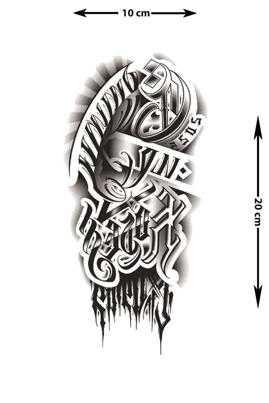 BSUS Gotik Script Geçici Dövme – Siyah Beyaz Drip Efekt