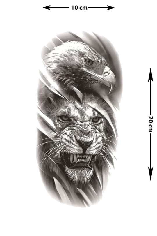 Aslan ve Kartal Geçici Dövme – Gerçekçi Siyah Beyaz