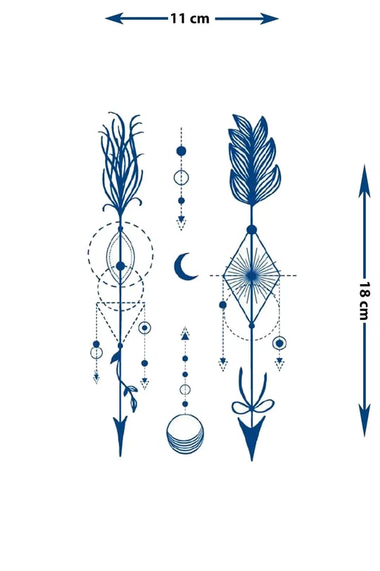 Geometrik Ok ve Hilal Detaylı Kozmik Dövme - Yarı Kalıcı / 1 Ay Kalıcı Tattoo