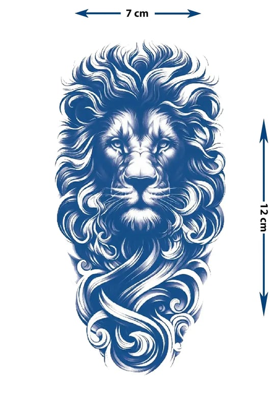 Görkemli Aslan Portresi Yarı Kalıcı Dövme / 1 Ay Kalıcı - Güç ve Liderlik Temalı Geçici Dövme