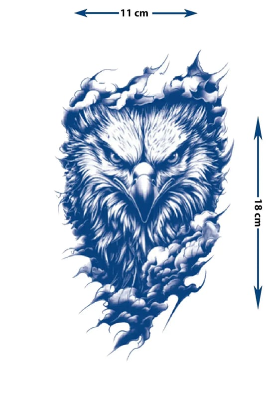 Görkemli Kartal Portresi ve Duman Detaylı Sanatsal Tattoo - Yarı Kalıcı / 1 Ay Kalıcı