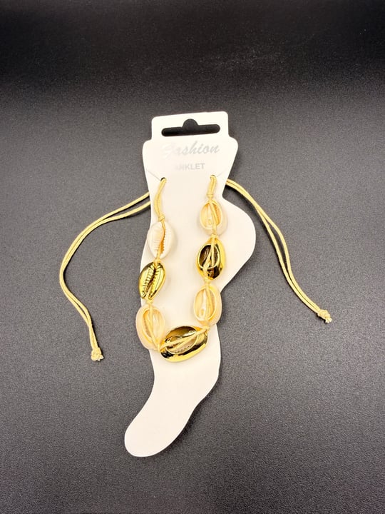 Gold Detaylı Doğal Deniz Kabuğu Halhal Cowrie Shell Anklet Halhal
