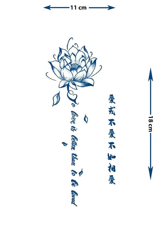 Lotus Çiçeği ve Kaligrafi Yazılı Dövme - Yarı Kalıcı / 1 Ay Kalıcı Tattoo