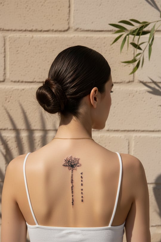 Lotus Çiçeği ve Kaligrafi Yazılı Dövme - Yarı Kalıcı / 1 Ay Kalıcı Tattoo