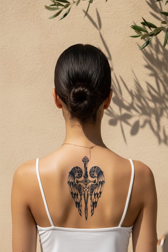 Melek Kanatlı Kılıç Dövme - Yarı Kalıcı / 1 Ay Kalıcı Tattoo