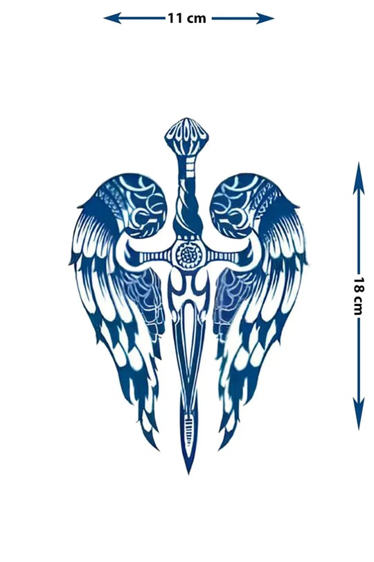 Melek Kanatlı Kılıç Dövme - Yarı Kalıcı / 1 Ay Kalıcı Tattoo