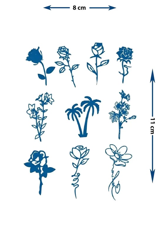 Minimalist Dörtlü Çiçek ve Botanik Dal Figürlü Parmak Dövme Seti - 1 Ay Kalıcı / Yarı Kalıcı