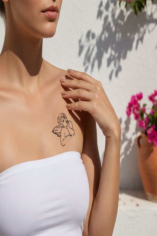 Minimalist Düşünen Melek Yarı Kalıcı Dövme / 1 Ay Kalıcı - Rönesans Sanatı ve Estetik Geçici Dövme