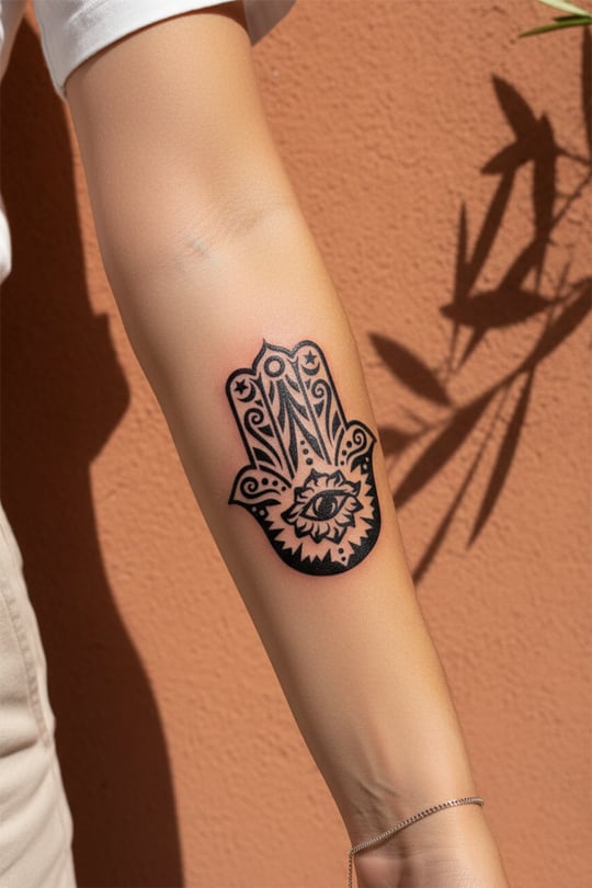 Mistik Göz ve Hamsa Eli Figürlü Sanatsal Vücut Dövmesi - 1 Ay Kalıcı / Yarı Kalıcı