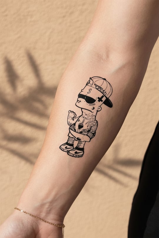 Modern Sanat Bart Simpson Figürlü Yarı Kalıcı Dövme / 1 Ay Kalıcı - Graffiti ve Streetwear Temalı Geçici Dövme