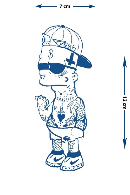 Modern Sanat Bart Simpson Figürlü Yarı Kalıcı Dövme / 1 Ay Kalıcı - Graffiti ve Streetwear Temalı Geçici Dövme