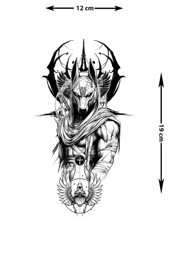 Anubis Geçici Dövme | Gerçekçi Mısır Tanrısı ve Ankh Sembolü Kol Bacak Dövmesi