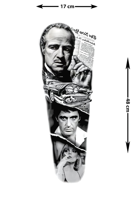 Godfather Vito & Michael Sleeve Geçici Dövme | Mafya Efsanesi Half Sleeve