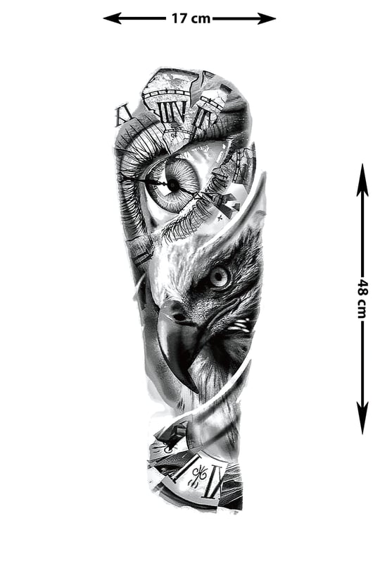 All Seeing Eye Kartal Saat Sleeve Geçici Dövme | Vizyon Zaman Güç Epik Tasarım