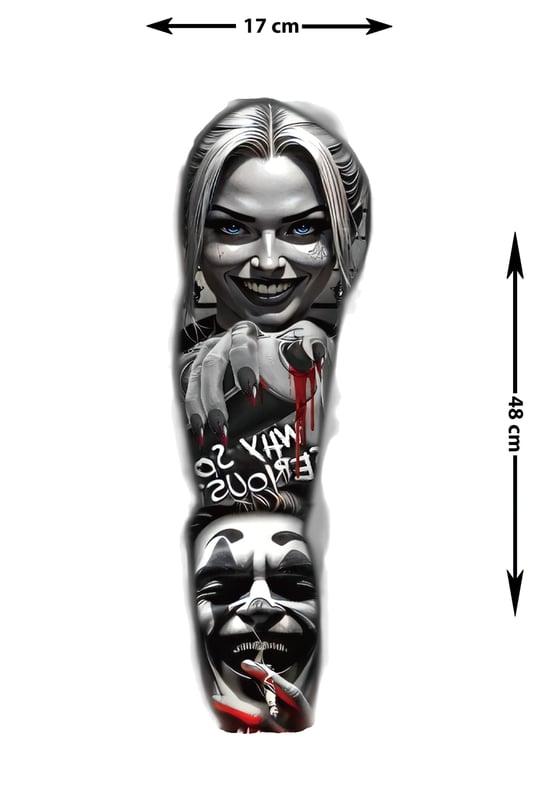 Harley Quinn & Joker Sleeve Geçici Dövme | Why So Serious Palyaço Kanlı Kaos Tasarım