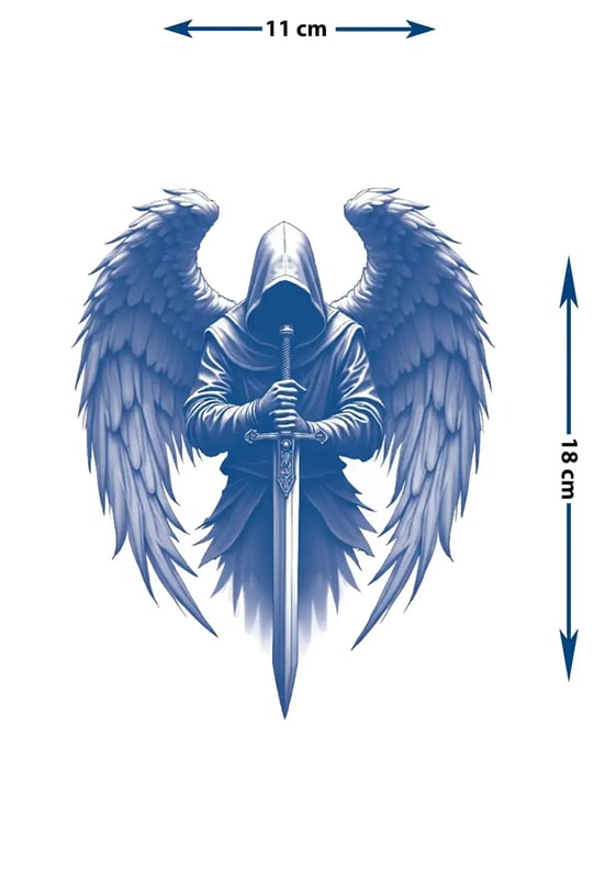 Ölüm Meleği (Grim Reaper) ve Kılıç Dövmesi – Gotik Savaşçı Tasarımı 1 Ay Kalıcı & Yarı Kalıcı Dövme