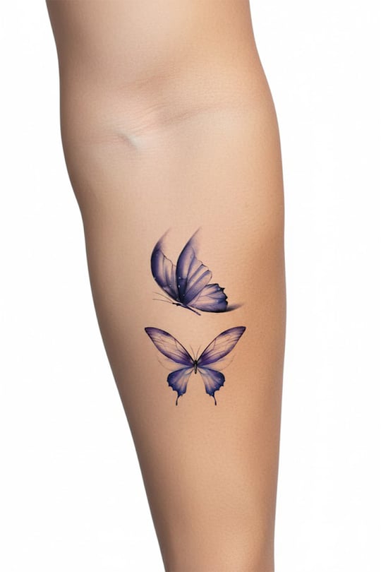 Mor Kelebek Geçici Dövme: 3D Görünümlü ve Renkli Tattoo Seti