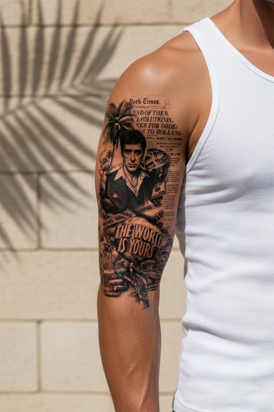 Scarface Tony Montana Dövmesi – The World is Yours Tasarımı 1 Ay Kalıcı & Yarı Kalıcı Dövme